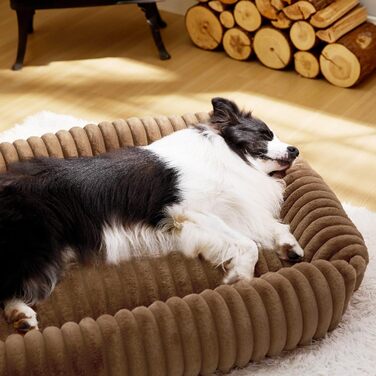 BEDSURE Fluffy Dog Bed - Medium-Sized Dogs - 76x61x20 cm Cord Fleece Dog Sofa Washable Dog Beds High Rim, (L 109 x W 76 x H 20 cm, Brown)