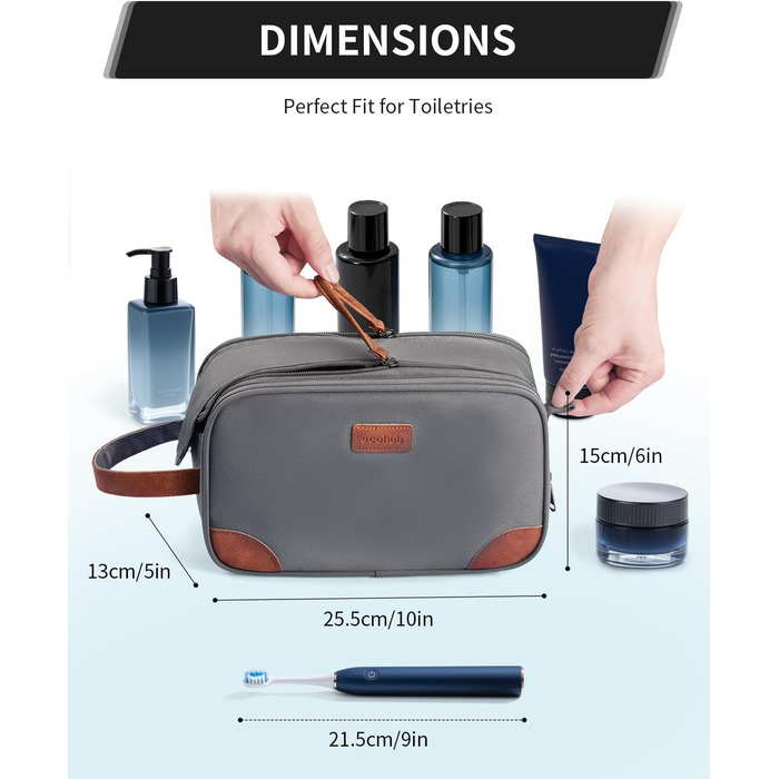 Чоловіча дорожня косметичка Ecohub, водонепроникна, з відділенням для мокрого одягу, з ремінцями, з перероблених матеріалів, з подвійною блискавкою (Синьо-зелений, Сірий)