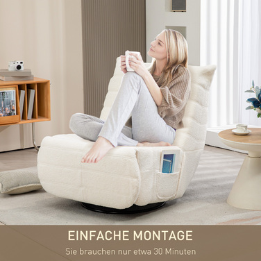 HOMCOM Swivel TV Chair with Reclining Function, Rocking Function, Beanbag Chair, TV Chair with Footrest, Cream