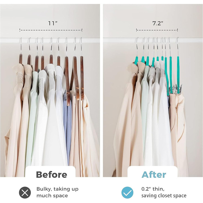 Преміум велюрові плечики VECELO з металевими кліпсами, антиковзкі та компактні, з 1 чарівним плечиком та 2 тримачами для краваток, ідеальні для жінок та чоловіків, 20 шт. (20-PACK, блакитно-зелений/Відтінок раю)