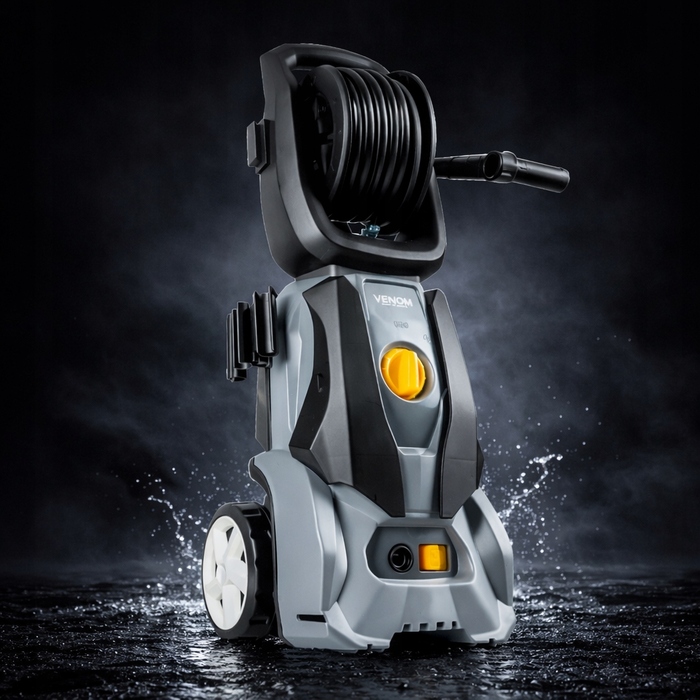 Мийка високого тиску VENOM 1800W, алюмінієвий насос, 140 бар, шланг 5,2 м із котушкою