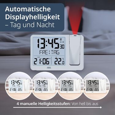 Digital Radio Alarm Clock with Projection and Outdoor Sensor | Projection Alarm Clock with 2 Alarm Times | Clock with Temperature Display, Date, and Day of the Week | Includes Power Cable | White