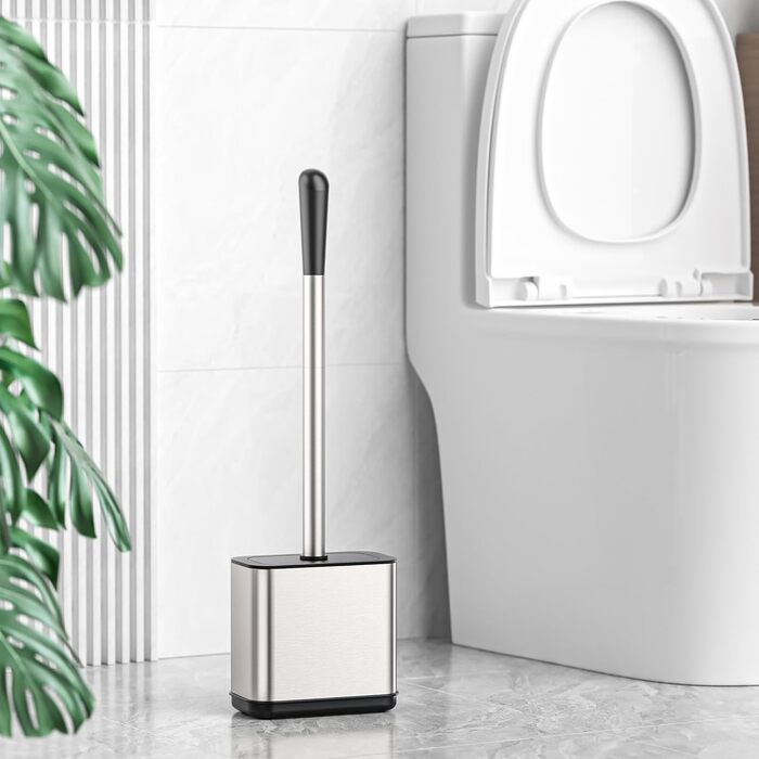 Набір для чищення унітазу FUNPALA з нержавіючої сталі та силікону, 2 насадки, тримач, сріблястий