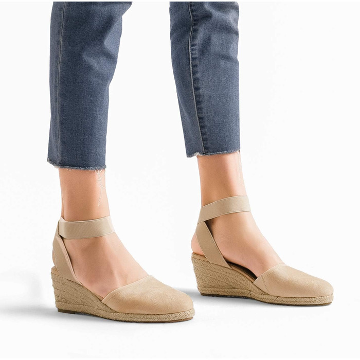 Босоніжки жіночі DREAM PAIRS на підборісі, бежеві, 41.5 EU, з еластичним ремінцем на щиколотку