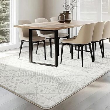 Килим Leesentec для вітальні та спальні: геометричний, антиковзаючий, короткий ворс, бежевий та білий (слонова кістка), розміри 80x120 см та 200x250 см