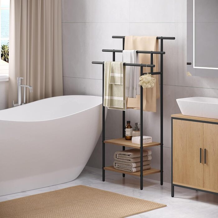 Стійка для рушників EUGAD з 3 полицями, чорна, з металу та ДСП, для рушників та одягу
