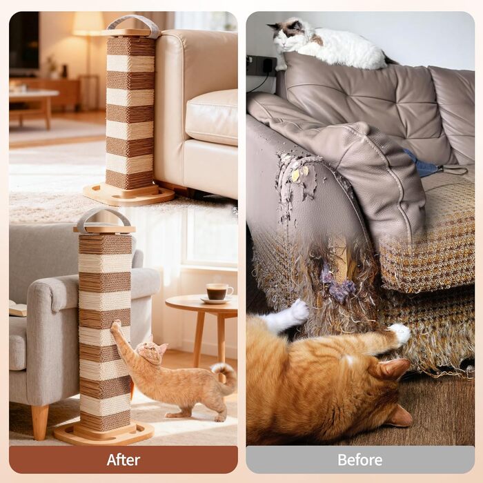 Кігтеточка для котів CheerPals з 4-стороннім обертанням, 5-ярусна з гофрокартону, 62 см, захист дивану