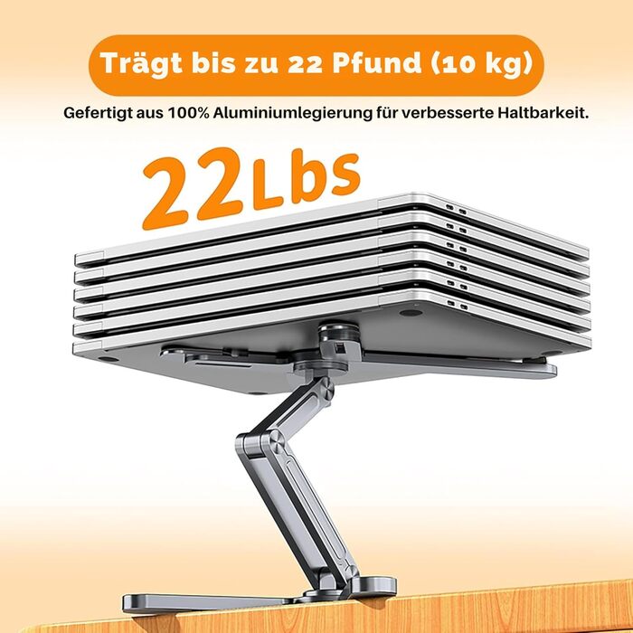 FoldWise X Laptop Stand for Desk – Aluminum, 360° Swivel, Foldable, Height & Angle Adjustable – Stable & Portable Laptop Riser, MacBook Stand & Computer Holder for 11-18 Inch