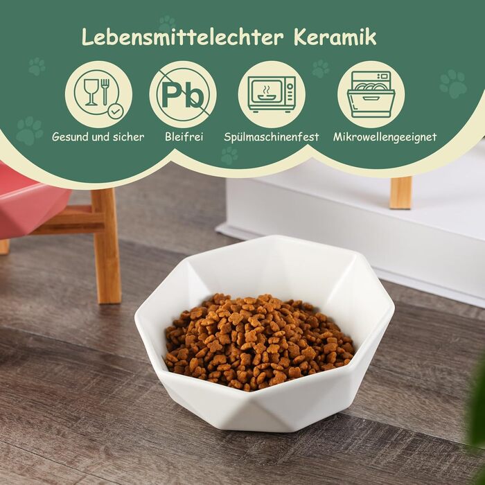 Керамічна годівниця для котів та собак на підставці, нахилена, зелена, 1 шт.