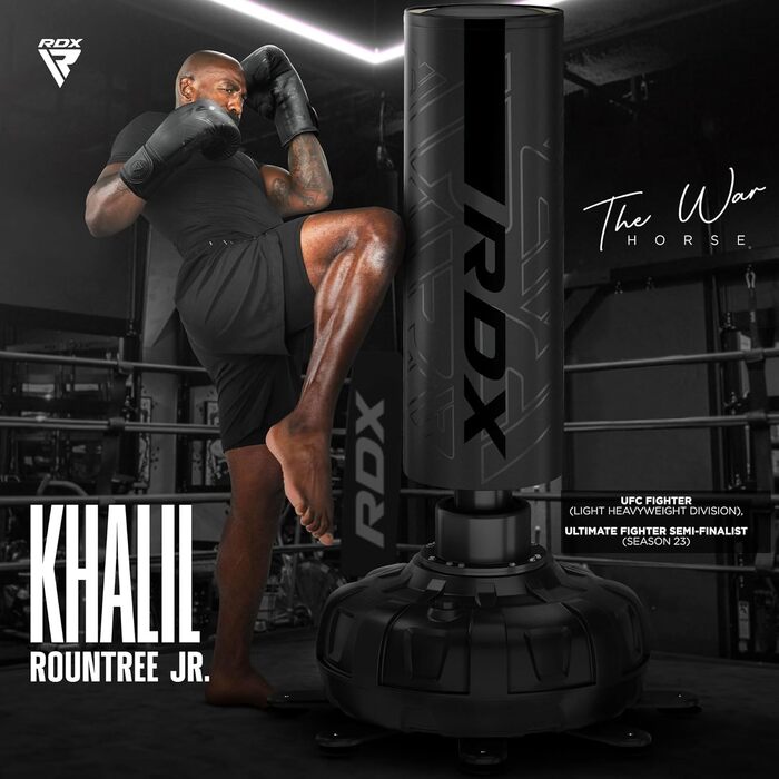 Стенд-боксерський мішок RDX 6FT 330LB з рукавичками та чохлом XXL. Ідеально для MMA, кікбоксингу, боксу, муай-тай. Чорний колір.