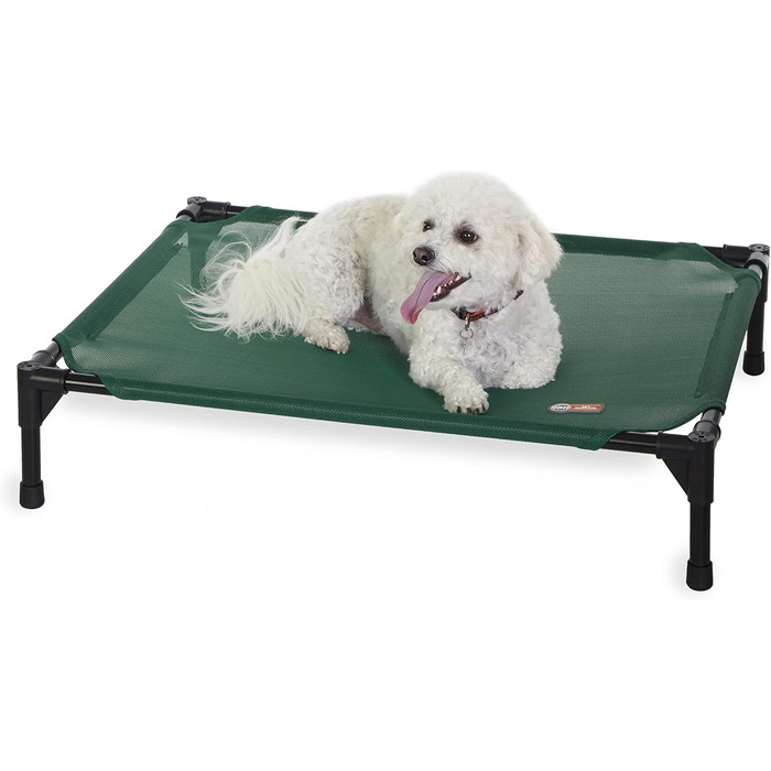 K&H Pet Products Elevated Outdoor Dog Bed, Breathable, Cooling, Elevated Cot Bed, Hammock for Large Dogs, Washable Mesh Cover, Elevated Metal Frame, Collapsible, (Green Mesh Fabric for All Seasons)