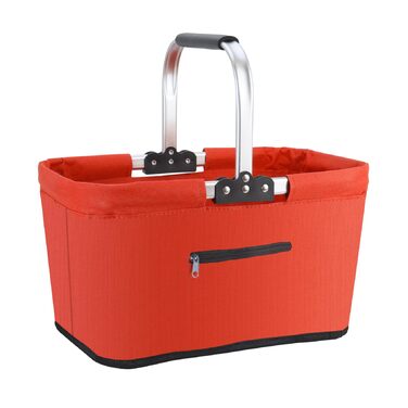 Складаний кошик для покупок 25L з м'якими ручками та кишенею на блискавці, червоний