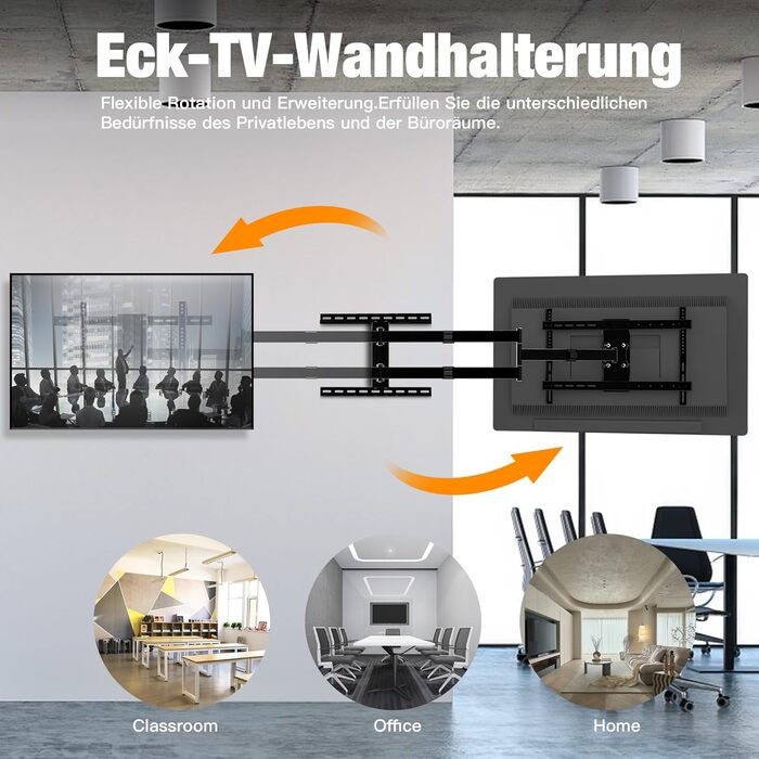 Настінний кріплення для телевізора з довгим шарнірним кріпленням, нахилом, поворотом та обертанням, висувним, для LCD/LED/OLED телевізорів 32-80 дюймів, 50 кг, VESA 600x400 мм