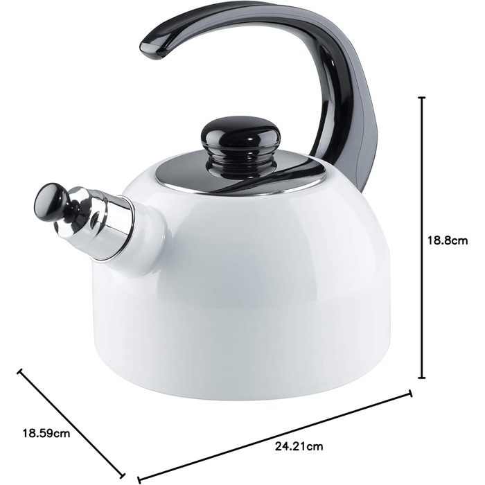 Riess, 0543-033, Flötenkessel Plus, CLASSIC-WHITE, Capacity 2 liters, Diameter 18.4 cm, 3-fold enameled, white, Water kettle, Induction