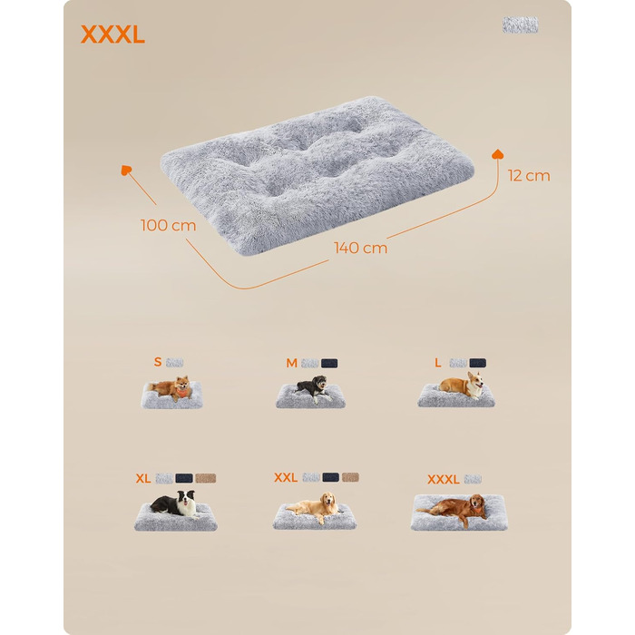 Ліжко для собак Feandrea з м'яким лежаком, плюшеве, 65x45 см, машинне прання, багатофункціональне, Ombré-Grey PGW200G01