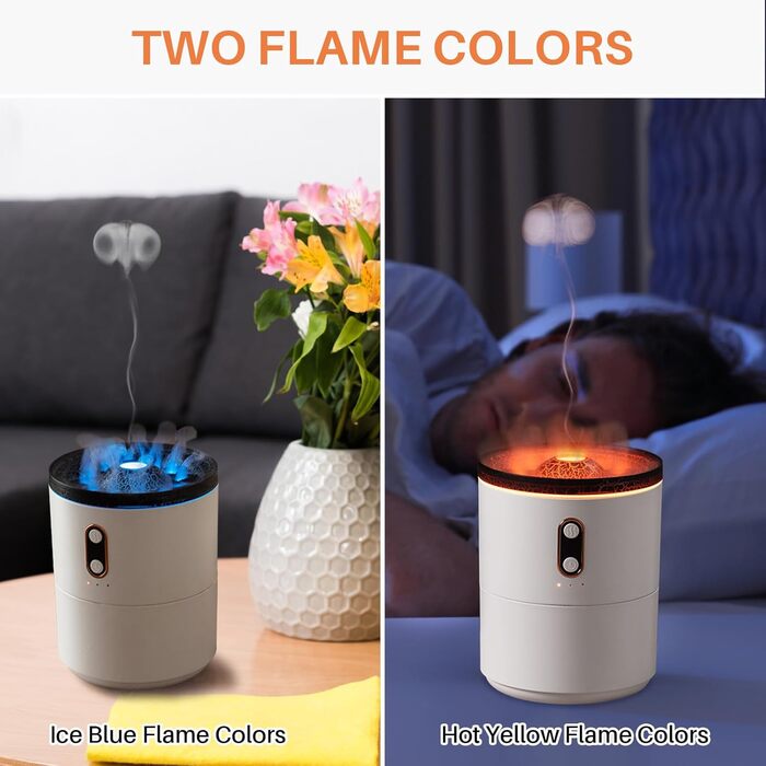 Зволожувач повітря Vulkan з аромадифузором: 300 мл, 2 режими, керування від пульта, нічне підсвічування, холодний пар, для дому та спортзалу, білий