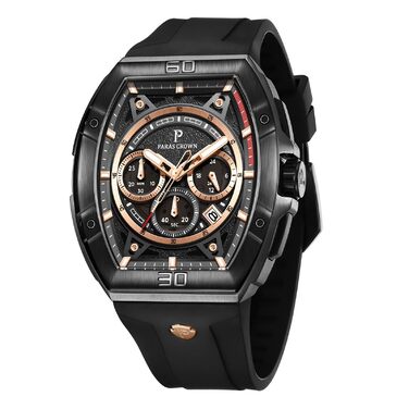 Чоловічий годинник-хронограф на кварцовому механізмі з японським годинниковим механізмом, 5ATM, корпус з нержавіючої сталі, ремінець з силікону (чорний)