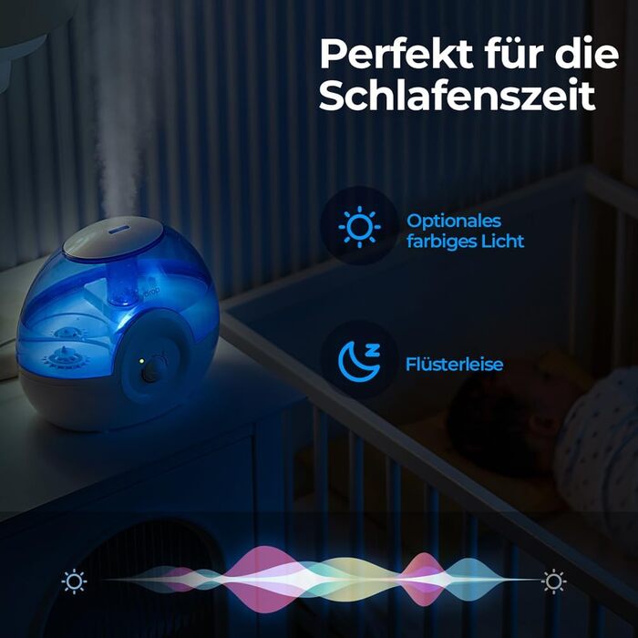 Зволожувач повітря Raydrop 2.2L для спальні, ультразвуковий, тихий (28dB), з нічним підсвічуванням (блакитний)