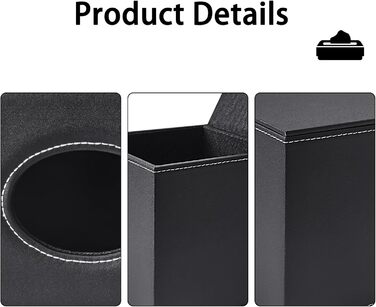 Скляна коробка для серветок прямокутної форми, тримач для косметичних серветок, органайзер для туалетного столика, ванної кімнати, авто, офісу, вінтажний стиль (чорний)