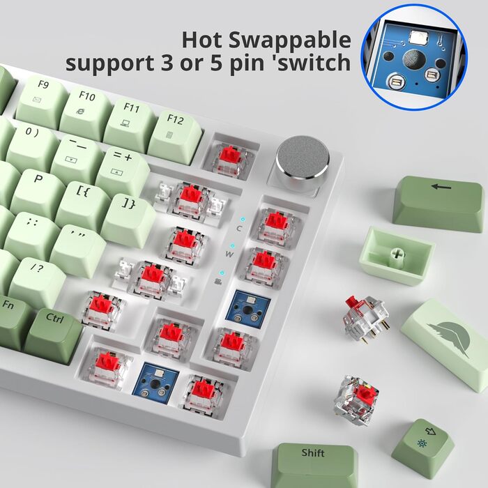 Механічна ігрова клавіатура SOLIDEE 75% з RGB-підсвічуванням, hot-swap, NKRO, TKL, 82 клавіші, Matcha/Red Switch