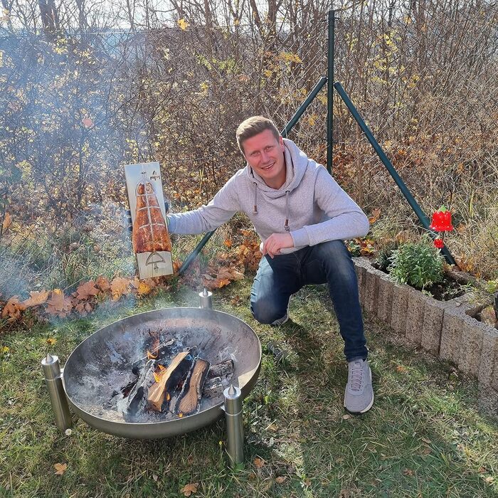 Fire World Stainless Steel Salmon Grilling Board - Fireproof Grill Accessory for Fire Pit & BBQ - 180° Rotating Salmon Plank - Made in Germany (52L x 16B cm)