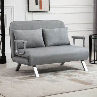 HOMCOM 2-Seater Sleeper Sofa with Bed Function & Cushion, Adjustable Sofa, up to 150kg, Light Grey | Aosom