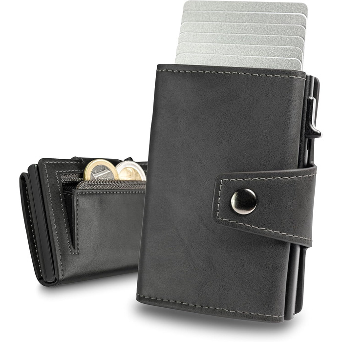 Slimfin® Slim Wallet з відділенням для монет - картхолдер/гаманець для чоловіків - RFID захист (Darkgrey, Maxi)