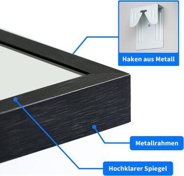 Дзеркало Boromal Spiegel чорне 40x60 см з металевим обрамленням для ванної, туалету, спальні