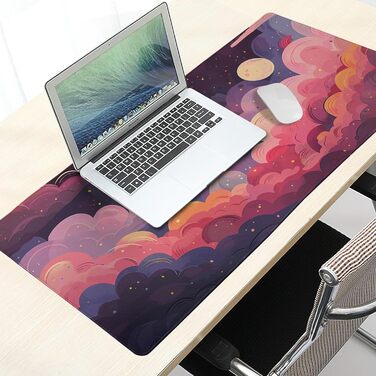 Килимок для миші Japanisches Mauspad, 90 x 40 см, у стилі аніме, дизайн мистецтва, великий ігровий килимок, клавіатура, підкладка під стіл, нековзна гумова основа, прошиті краї, для дому та офісу (XX-Large, Рожевий, Фіолетовий, Хмара)