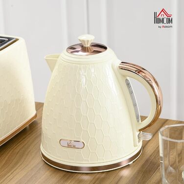 Електричний чайник HOMCOM з нержавіючої сталі, 1.7 л, 360° обертання, фільтр від накипу, захист від сухого кипіння, автоматичне відключення, BPA Free, 2200 Вт, бежевий