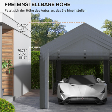 Outsunny Carport 6x3m Party Tent Adjustable Height Car Garage with 4 Mesh Windows and 4 Doors for Cars and Trucks Made of Steel
