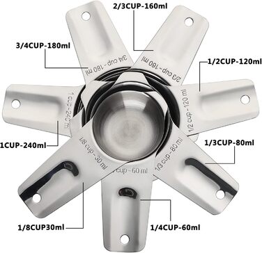 Stainless Steel Measuring Cups 7-Piece Stackable Set for Measuring Dry or Liquid Ingredients Kitchen Helper Metal Measuring Cups for Cooking & Baking (7+B9)