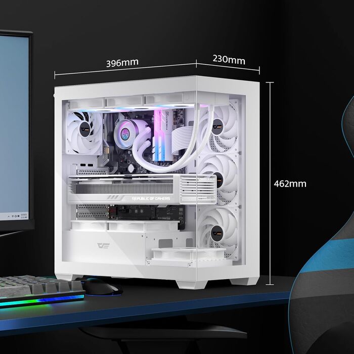 darkFlash DS900: Корпус для ПК ATX Mid-Tower з 4 PWM ARGB-вентиляторами, подвійна скляна панель, підтримка радіаторів водяного охолодження 360mm, USB Type-C, чорний