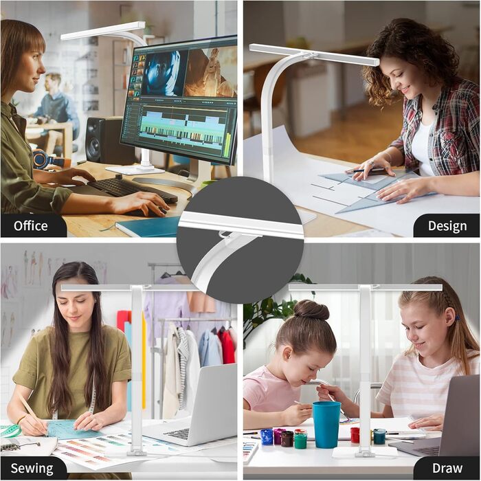 LED лампа настільна EppieBasic з регулюванням яскравості, 12W, для офісу та дому, захист очей, 6 кольорів, автоматичне регулювання білого світла