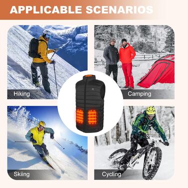 Обогревна жилетка для чоловіків та жінок, 6 зон нагріву, 3 температурні режими, легка, для зимових видів спорту, чорний, EU