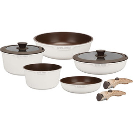 Набір посуду Royal Swiss 9-ти частинний з нержавіючої сталі, індукційний, з 2 ручками, для всіх плит - Бежевий Діамант (без PFOA, PFAS)