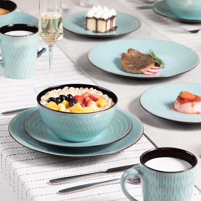 Stoneware Combination Service, vancasso GUTO Dinnerware Set, 16-piece dining set with 4 dinner plates, dessert plates, bowls, and cups for 4 people