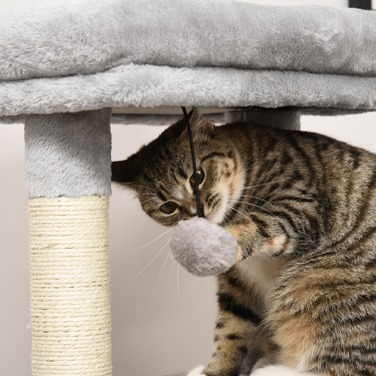 PawHut Драбина для котів з миючим лежаком, кігтеточка з туалетом для котів, іграшками, світло-сіра, 48x48x85 см | Aosom