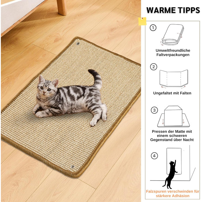 Килимок для дряпання котів JanYoo Sisal, захист від подряпин для меблів, 60x25 см (2 шт.) (60x40 см, 2 шт., 3-бежевий)