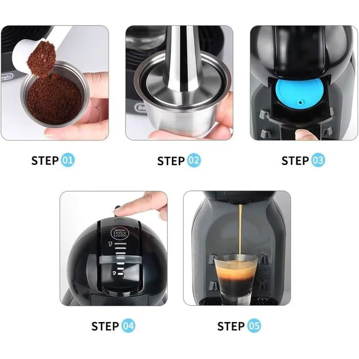 Cafilas багаторазова кавова капсула для Dolce Gusto, нержавіюча сталь, з ложкою, щіточкою та темпером