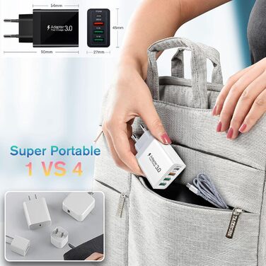 Зарядний пристрій USB-C 40W Acezeek з 2 адаптерами та 2 кабелями Type-C, 4-портовий швидкий зарядний пристрій для iPhone, Galaxy, iPad Pro
