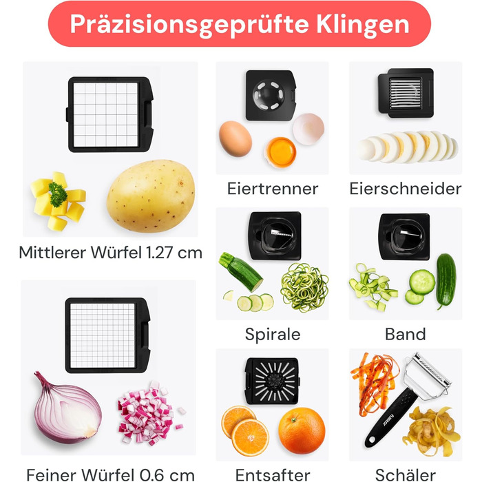 Набір для нарізки овочів та фруктів 9-в-1 (білий) - нарізач, спіралізатор, шинкувальник