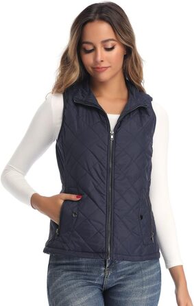 Жіноча жилетка LONGKING: легка, з коміром-стійкою, стьобана, без рукавів, синього кольору