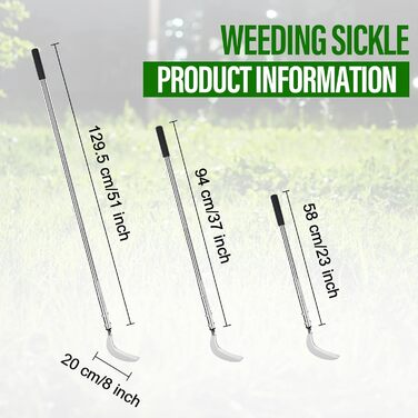 Weed scythe, steel grass scythe with serrated double-edged blade, telescopic grass grabber, stand-up weed scythe, lightweight scythe, garden tool, long handle for garden, yard