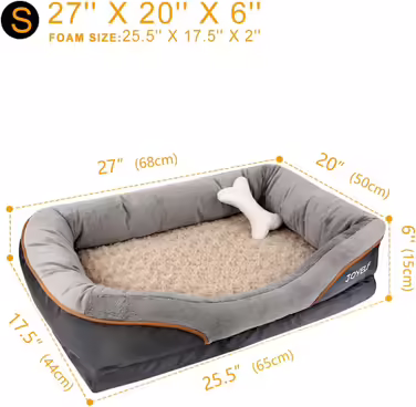 JOYELF XLarge Memory Foam Dog Bed Orthopedic Dog Bed & Sofa with Removable Washable Cover and Squeaky Toy as a Gift (L 68 x W 50 x H 15 cm)