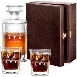 Maverton Whiskey Decanter + 2/4/6 Whiskey Glasses Set with Engraving - 700ml Decanter - Birthday Gift for Women - Monogram