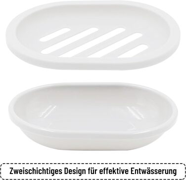 Двошарова мильниця AstraLoom 2 шт., пластикова, самостійно спорожняється, антипригарне покриття - для ванної/кухні/губки (білий)