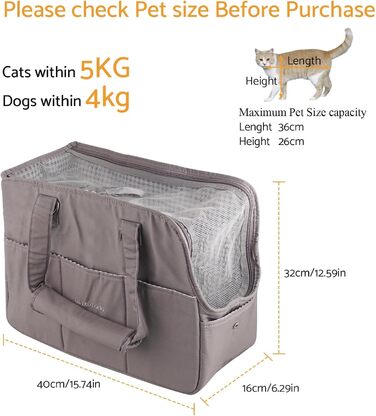Складана переносна переносна коробка для собак та котів - переносна собача коробка/сумка для транспортування до 4 кг собак та 5 кг котів для подорожей та авто | Сірий 40x16x32 см, сірий L 16 x B 32 x H 40 см