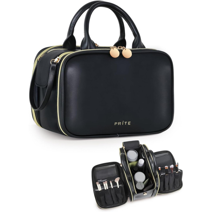 Косметичка-органайзер для подорожей, велика місткість, водонепроникна, з ручкою та кількома відділеннями (Чорний, M)