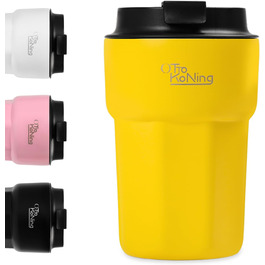 Термокружка 350 мл з кришкою, що не пропускає, з нержавіючої сталі для кави, чаю та напоїв на виніс (Жовтий)